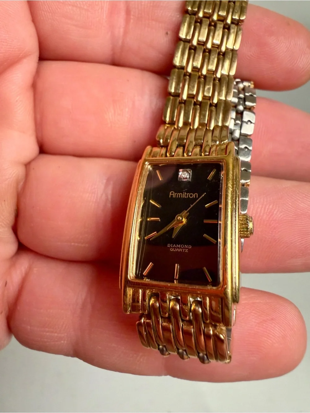 Armitron Diamond Watch Women 16mm Black Dial Gold Tone 25/3989 7